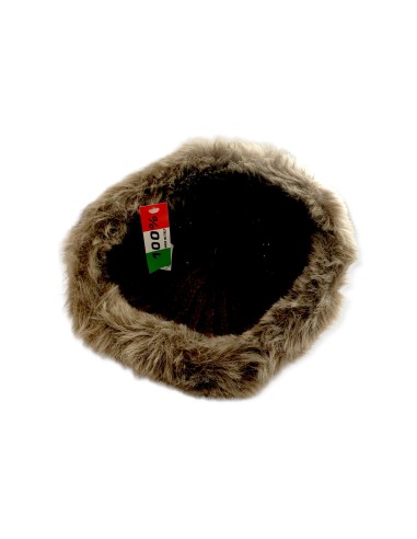 Cappello di lana da donna con risvolto in pelliccia ecologica e pon pon  Marrone chiaro Taglia Unica
