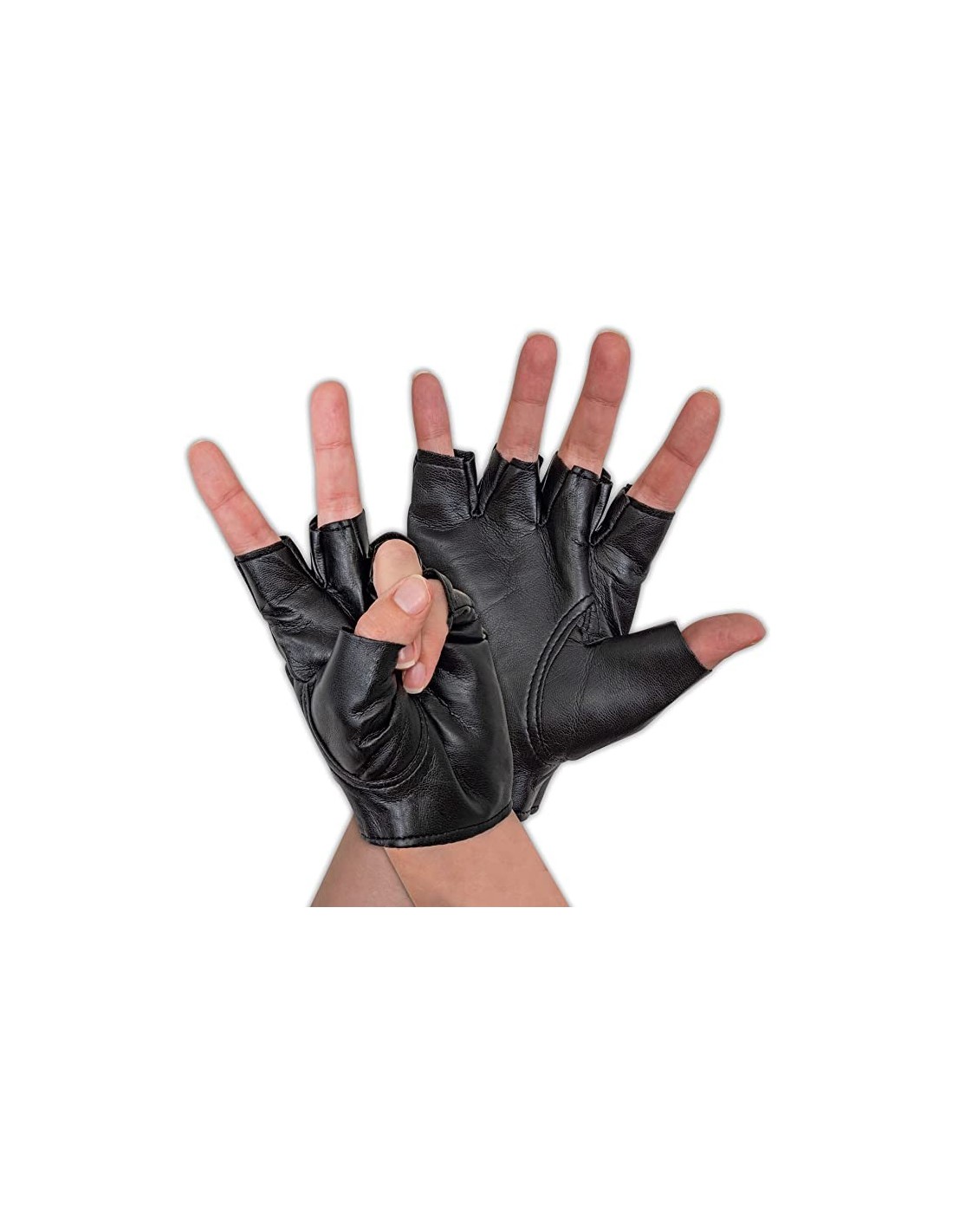 Accessori Halloween Guanti da motociclista senza dita Anni 80 in pelle nera  con borchie. Travestimento Carnevale 83989
