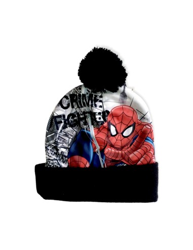 Cappello cuffia con risvolto e Pon Pon Spiderman invernale Bambino Nero  Multicolore M94283