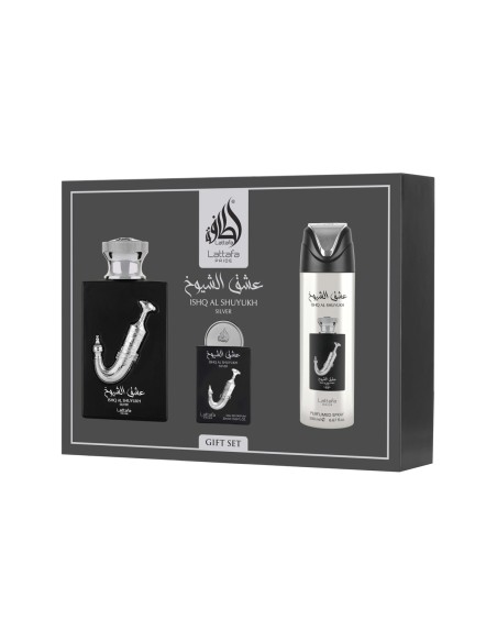 Lattafa Pride Ishq Al Shuyukh Silver EDP 100 ml + EDP 20 ml + Deodorante Spray 200 ml (unisex)